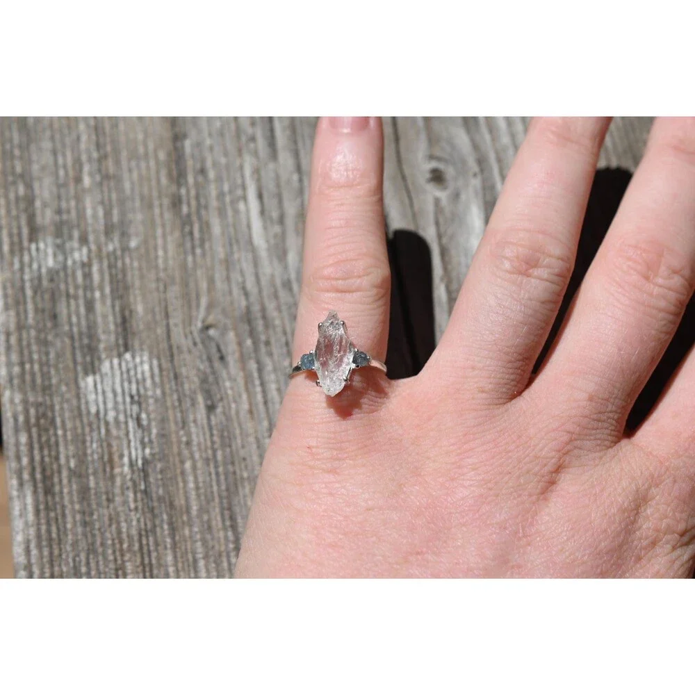 Engagement ring Montana sapphire and Lake County diamond  size 5 6 7 8 9 10 avel